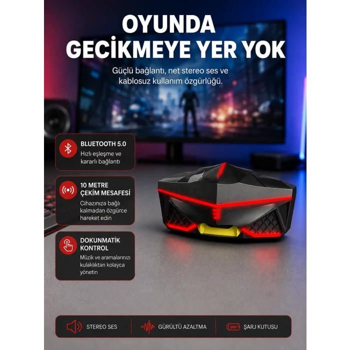 Kablosuz Bluetooth Kulaklık 5.0 Dokunmatik Kontrol Gürültü Engelleme
