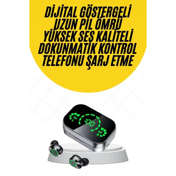 Kablosuz Bluetooth Kulaklık Çift Telefon Destekli Powerbankli Dijital Göstergeli