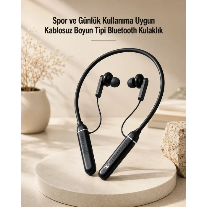 Kablosuz Boyun Tipi Bluetooth Kulaklık Mikrofonlu Spor ve Günlük Kullanıma Uygun