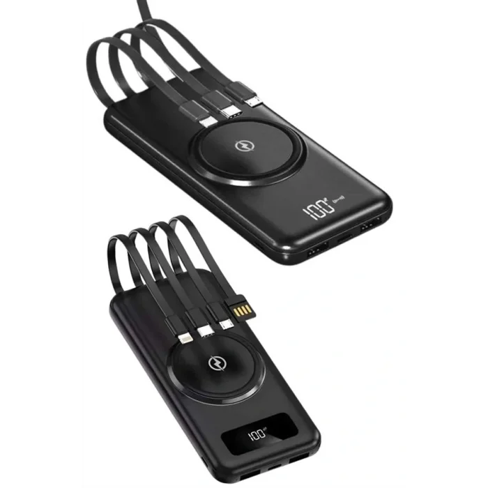 Kablosuz Çoklu Şarj Girişli 10.000 Mah Kablolu Powerbank Taşınabilir