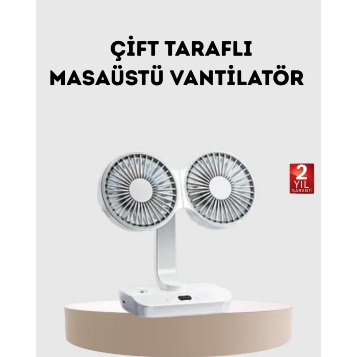 Kablosuz USB Şarjlı 720° Döner Masaüstü Fan – Çift Taraflı Serinlik ve Gece Lambası