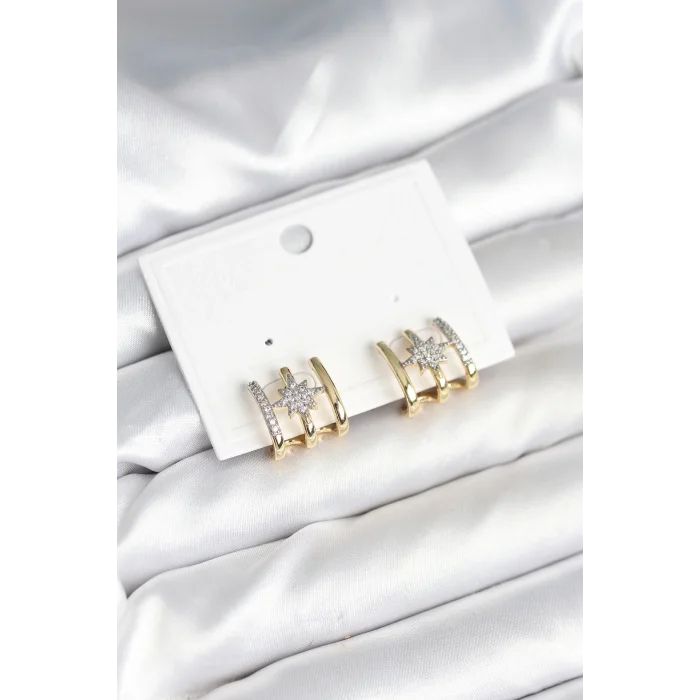 Kaburga Model Kutup Yıldızı Detaylı Gold Renk Kadın Küpe