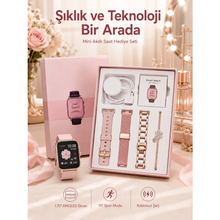 Kadınlar İçin Dokunmatik Ekran Akıllı Saat ve  Kablosuz Bluetooth Kulaklık ANC Özelliği