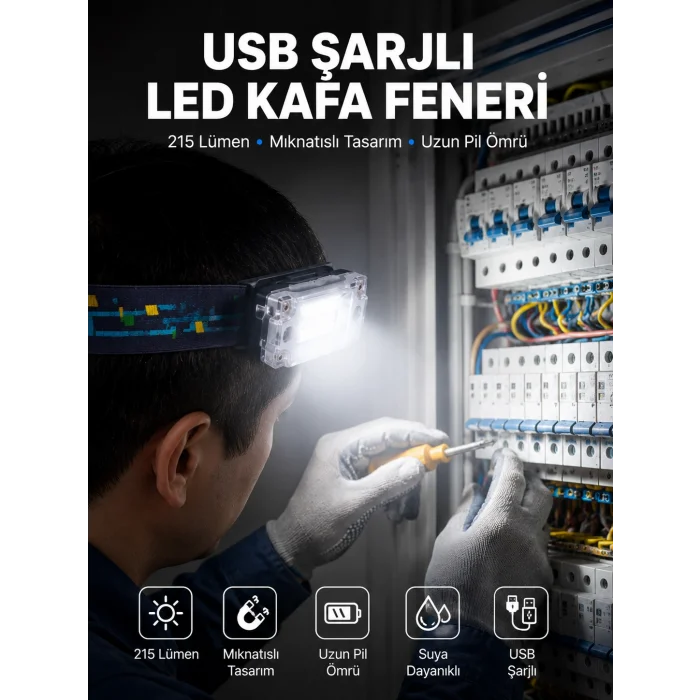 Kafa Lambası Led Fener Pratik Taşınabilir Ayarlanabilir USB Şarjlı