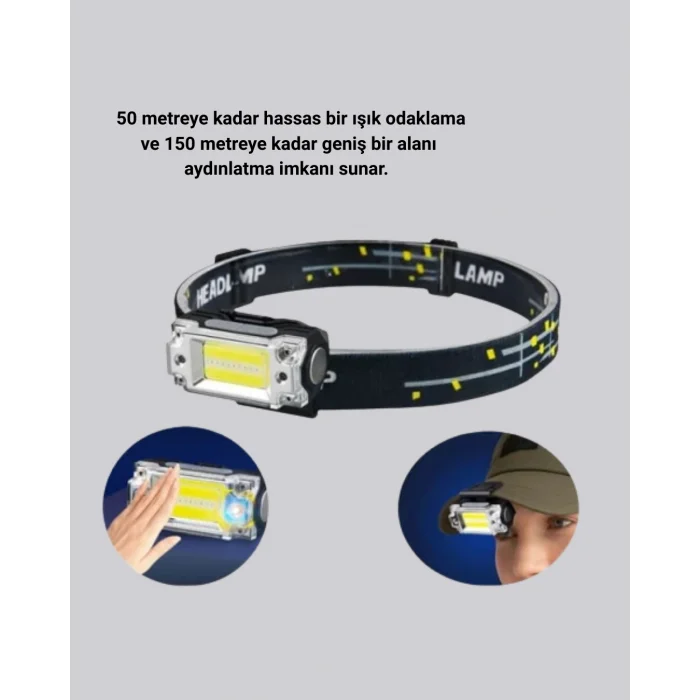 Kafa Lambası Led Fener Pratik Taşınabilir Ayarlanabilir USB Şarjlı
