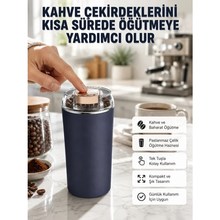 Kahve ve Baharat Öğütücü Kolay Temizlenebilir Paslanmaz Çelik Taşınabilir