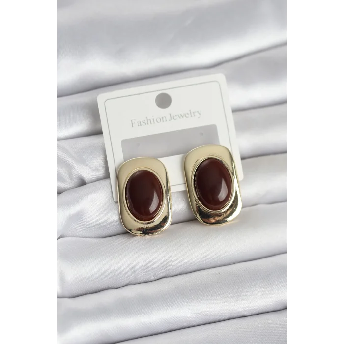 Kahverengi Renk Kare Model Vintage Kadın Küpe