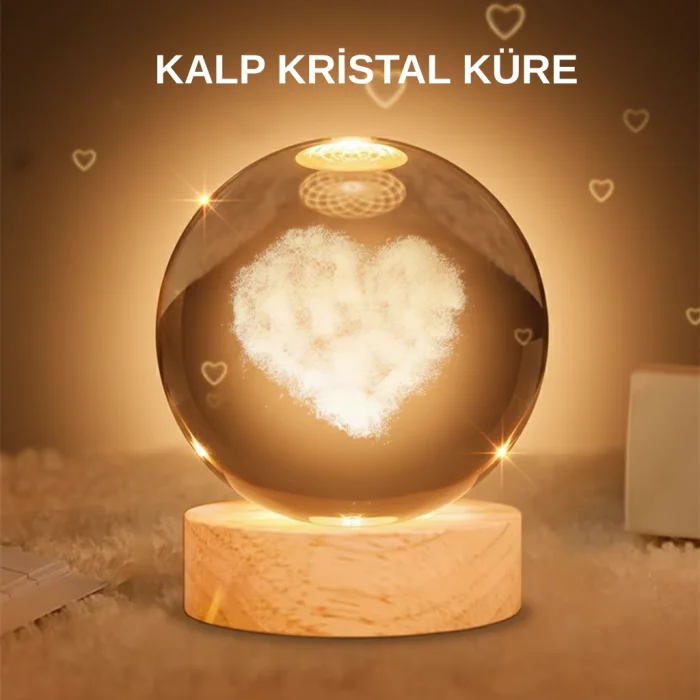 Kalpli Işıklı Cam Küre Ahşap Standlı Dekoratif Gece Lambası