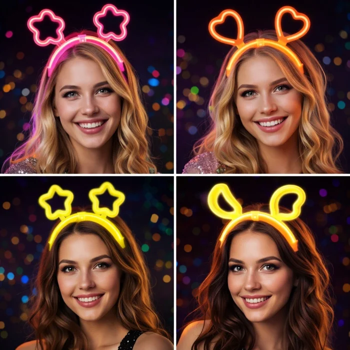 Karanlıkta Parlayan Glow Taç Seti 12 Adet – Yıldız Kalp Ay Çiçek (Her Model 3 Adet) (5047)