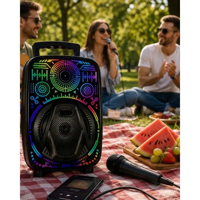 Karaoke Hoparlör RGB LED Işıklı USB FM Radyo Destekli Taşınabilir Speaker