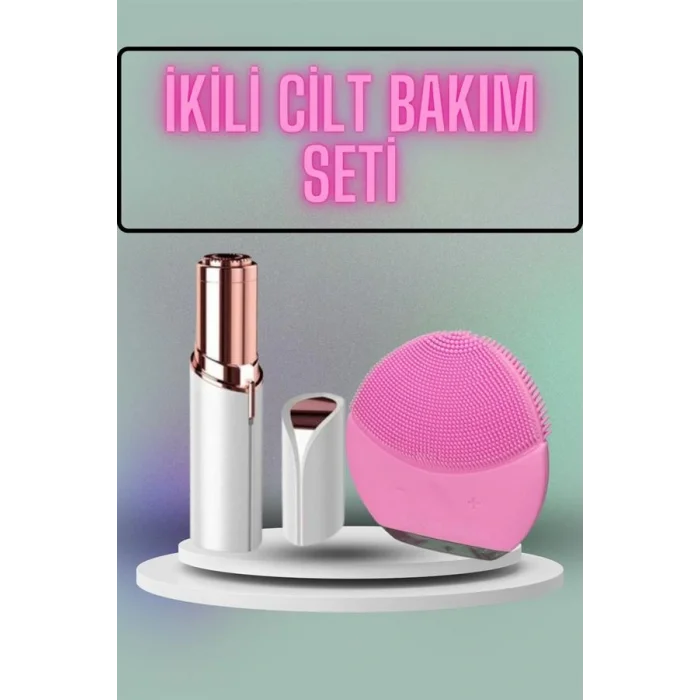 KAŞ BIYIK VE YÜZ EPİLASYON ALETİ VE TİTREŞİMLİ YÜZ TEMİZLEME MASAJ ALETİ İKİLİ SET