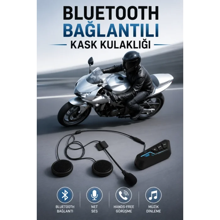 Kask Kulaklığı Motosiklet Intercom Interkom Dinleme Konuşma Özellikli Su Geçirmez