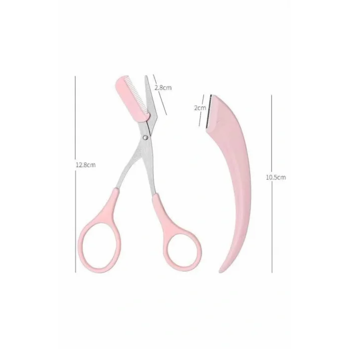 Kavisli Kaş Düzeltici Seti Kaş Makası ve Kaş Usturası Paslanmaz Çelik lı