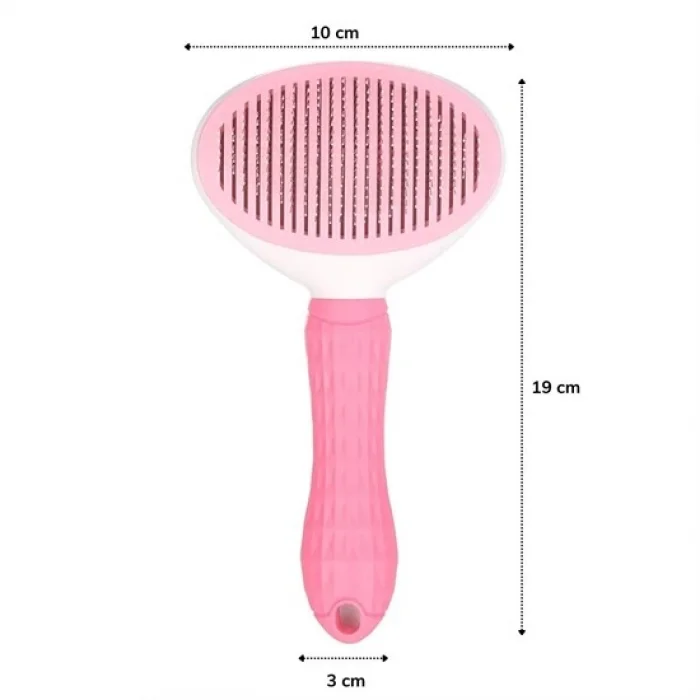 Kedi Köpek Tüy Toplayıcı Kendini Temizleyebilen Ergonomik Saplı Evcil Hayvan Tarağı Pembe (5047)