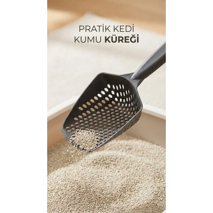 Kedi Kumu Eleme Küreği Paslanmaz Çelik Saplı Ve Delikli Yapısıyla Temizlik İçin Uygun