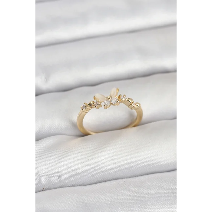 Kelebek Model Gold Renk Pirinç Kadın Yüzük