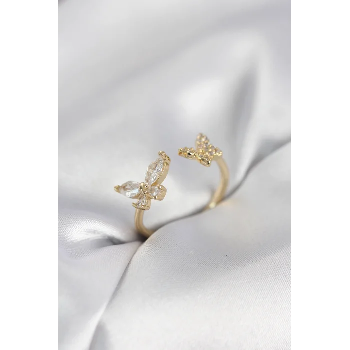 Kelebek Model Zirkon Taşlı Gold Renk Kadın Yüzük