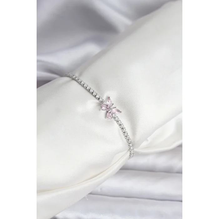 Kelebek Model Zirkon Taşlı Gümüş Renk Pirinç Su Yolu Kadın Bileklik