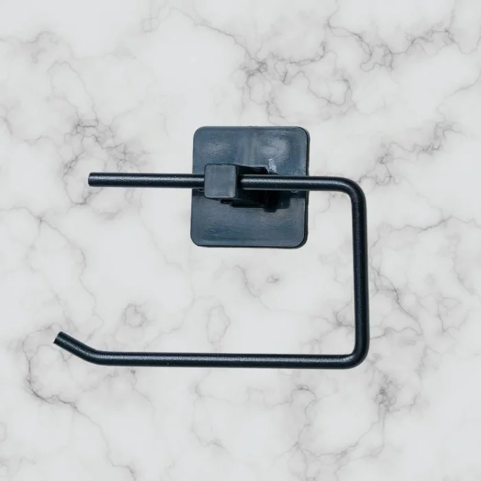 Kendiliğinden Yapışkanlı Siyah Paslanmaz Metal Kapaksız Tuvalet Kağıtlığı Aparatı (5047)