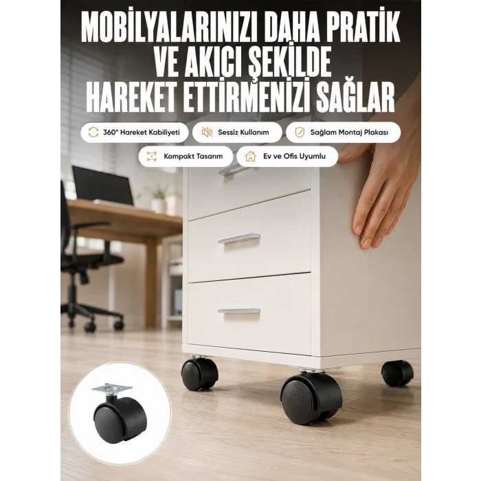Kilitsiz 4 cm Tekerlek Ayak 4’lü Set Sessiz ve Dayanıklı