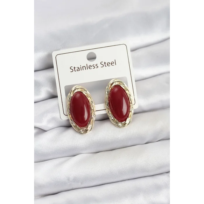 Kırmızı Badem Model Vintage Kadın Küpe