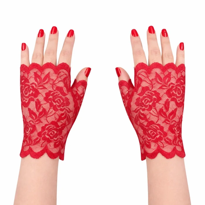 Kırmızı Dantel Parmaksız Kısa Eldiven