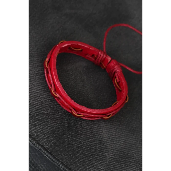 Kırmızı Renk İpli Yeni Sezon Deri Erkek Bileklik