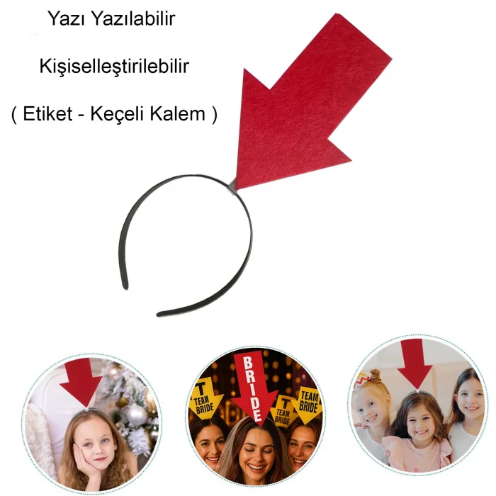 Kişiselleştirilebilir Ok Taç – Üzerine Yazı Yazılabilen Parti Tacı Kırmızı Renk (5047)