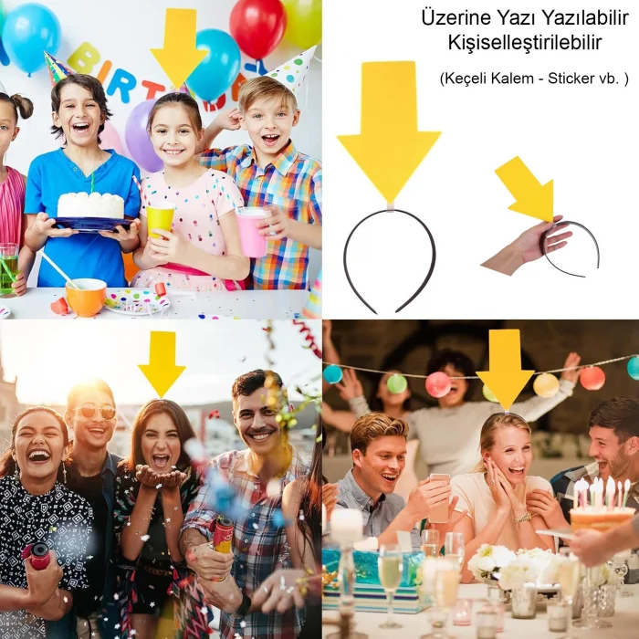 Kişiselleştirilebilir Ok Taç – Üzerine Yazı Yazılabilen Parti Tacı Sarı Renk