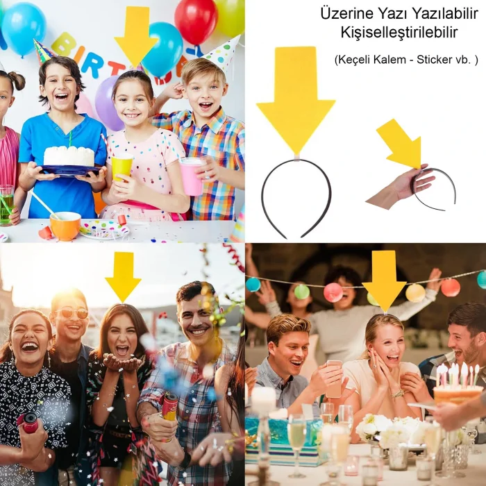 Kişiselleştirilebilir Ok Taç – Üzerine Yazı Yazılabilen Parti Tacı Sarı Renk (5047)