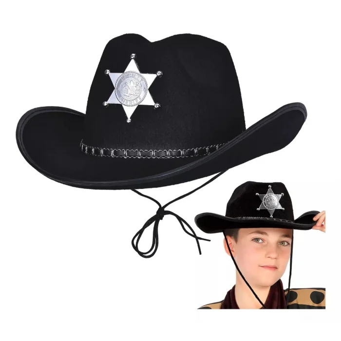 Kovboy Şerif Şapkası Siyah 12 Adet - Kostüm, Parti ve Gösteri Şapkası