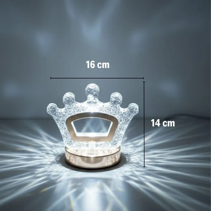 Kral Tacı Model Kristal LED Masa Lambası – Dokunmatik, 3 Renk Işık Modlu, Şarjlı Mini Dekoratif Gece Lambası (5047)