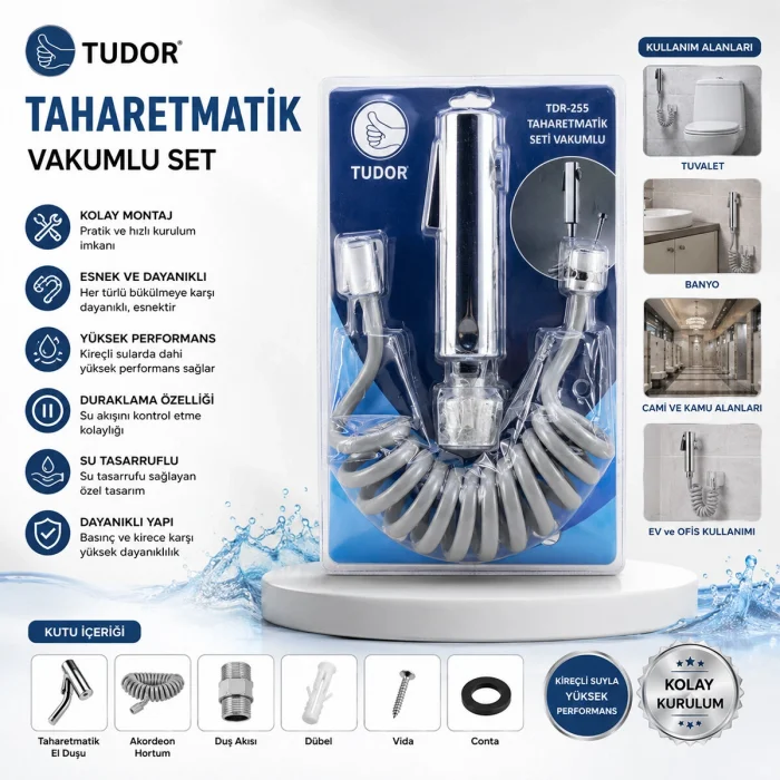 KROM TAHARATMATİK SETİ TAHARATMETİK EL DUŞU- HORTUM - MAFSAL VAKUMLU SET (5047)
