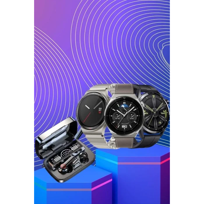 Kulak İçi Kablosuz Bluetooth Kulaklık ve NFC ve GPS Özellikli Akıllı Saat Alarm ve Titreşim