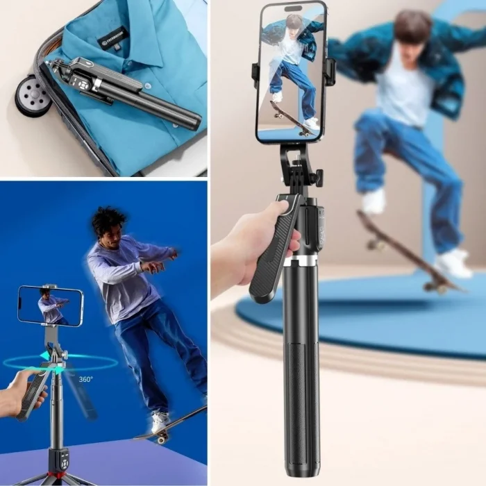 Kumandalı 360 Derece Dönebilen Cep Telefonu Ve Kamera Tripodu 2.2m Uzayabilen Selfie Çubuğu