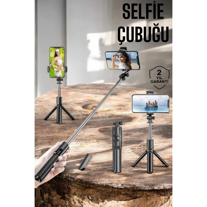 Kumandalı Tripod Telefon Tutucu Selfie Çubuğu 360 Derece Dönebilen