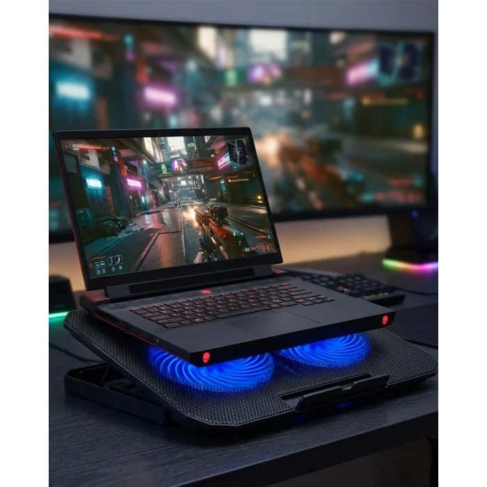 Laptop Soğutucu Stand Çift Fanlı 17 İnç Uyumlu Ayarlanabilir Notebook Altlığı