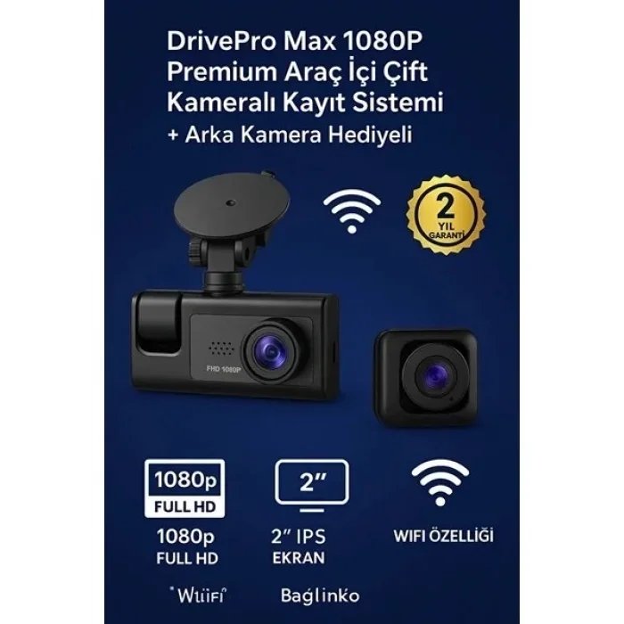Lcd Ekranlı 1080p 3 Kameralı Araç İçi Kamera Geri Görüş Destekli Gece Görüşlü G Sensörlü
