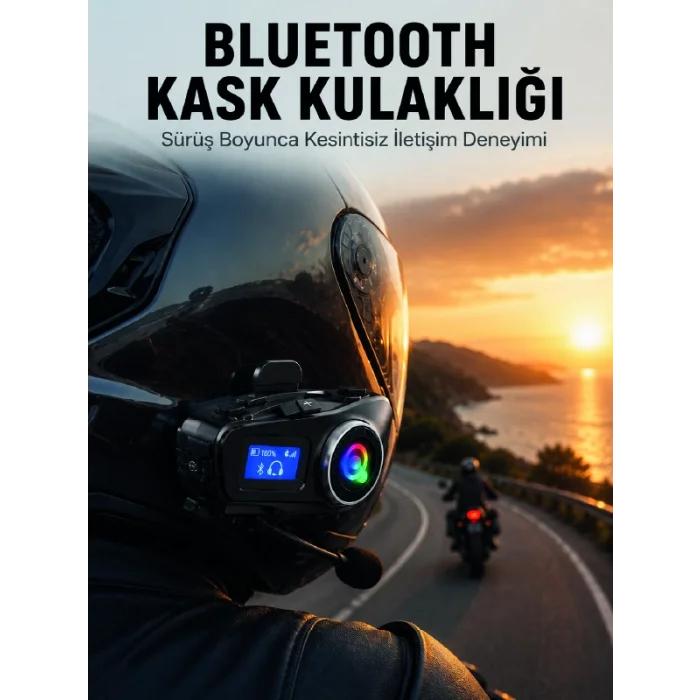 LCD Ekranlı Bluetooth Kask Kulaklığı FM Radyo ve SD Kart Girişli