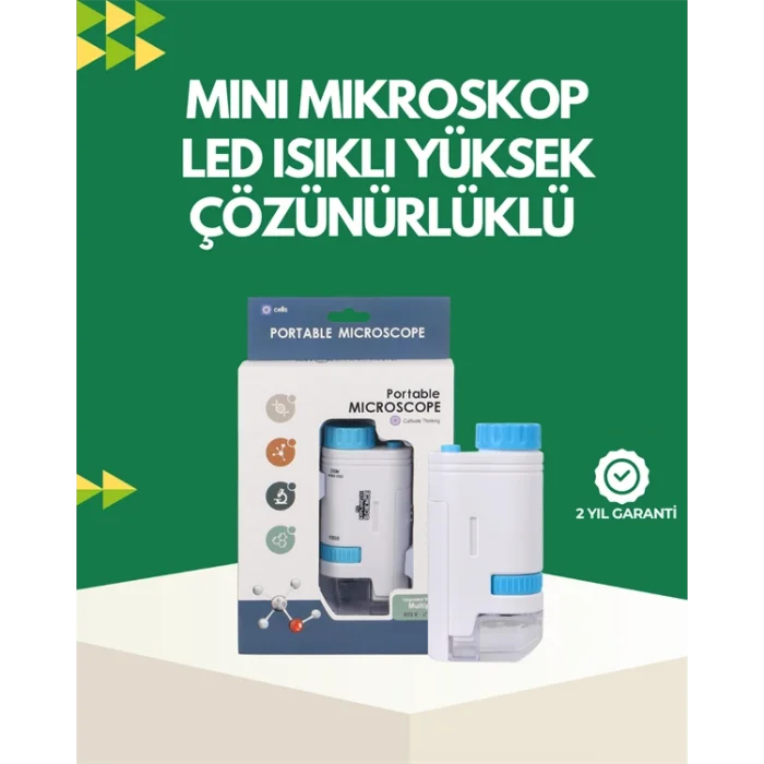 LED Aydınlatmalı 80–200 Kat Büyütmeli Cep Mikroskop