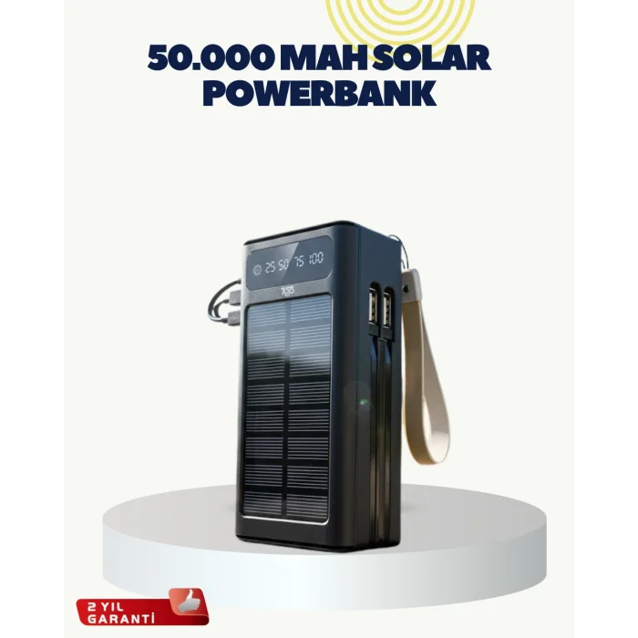 LED Aydınlatmalı Güneş Panelli Powerbank Seyahat ve Kamp İçin