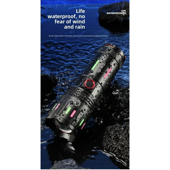 LED El Feneri 2000 Lümen USB Şarj Edilebilir Flash Işığı Yüksek Güçlü El Feneri Taktiksel Uzun Menzil El Lambası XA-B707 (5047)