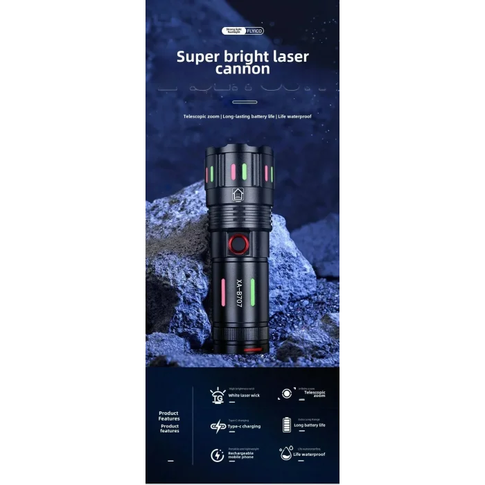 LED El Feneri 2000 Lümen USB Şarj Edilebilir Flash Işığı Yüksek Güçlü El Feneri Taktiksel Uzun Menzil El Lambası XA-B707 (5047)