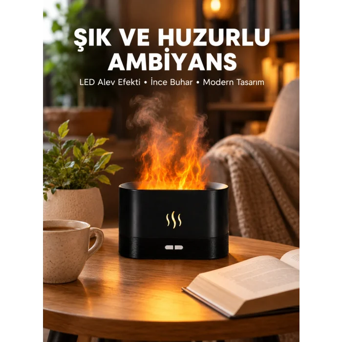 LED Işıklı Buhar Makinesi Alev Efektli Kumandalı Oda Nemlendirici Yeni Nesil