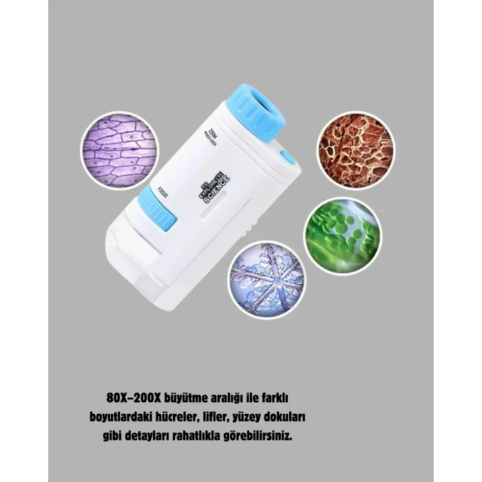 LED Işıklı Mikroskop 80X–200X Zoom Eğitici Bilim Seti ve Taşınabilir