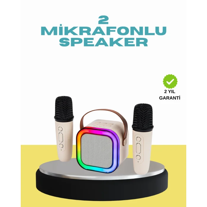 LED Işıklı Taşınabilir Karaoke Hoparlör – USB & AUX Girişli