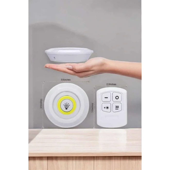 Led Lamba 3lü Uzaktan Kumandalı Yapışkanlı Beyaz Işık