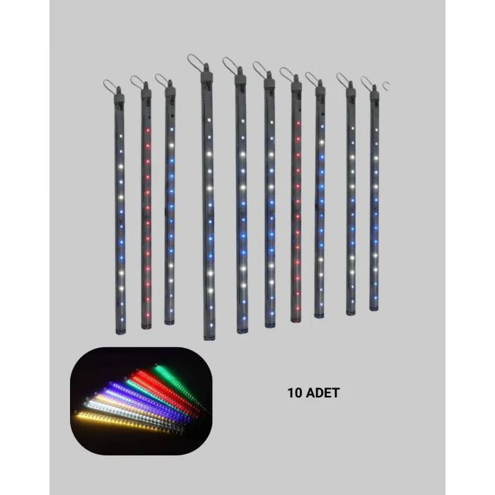 LED Meteor Yağmur Işığı 10 Adet Çubuk Kayan Yıldız Efektli