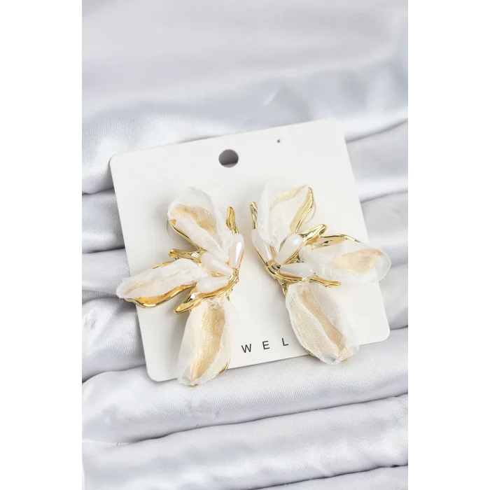 Lotus Model Beyaz Renk Tüllü Kadın Küpe