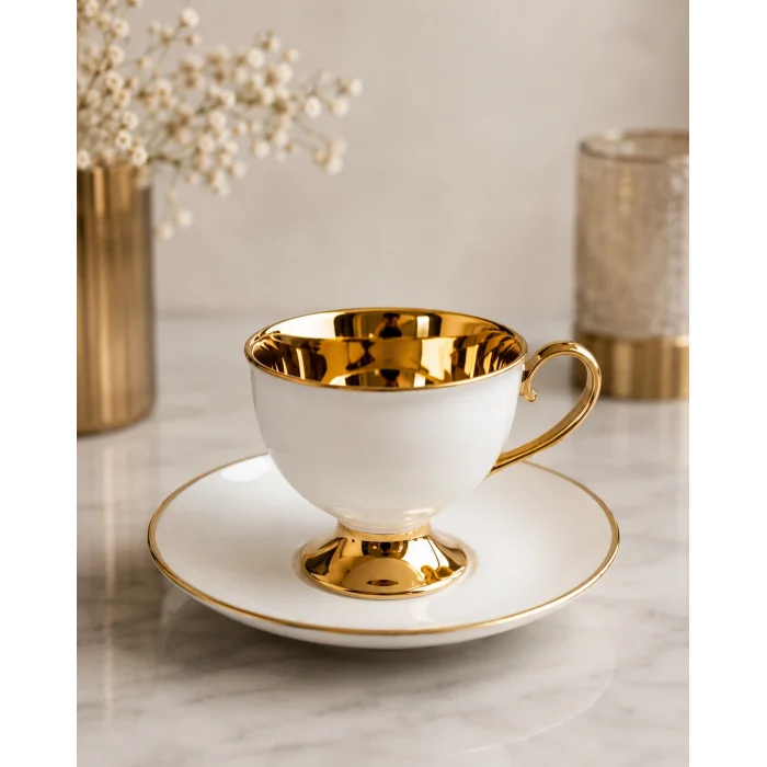 shopwave Luxury Yaldızlı Beyaz 6 Kişilik Kahve Fincan Takımı 90 ml (0177)